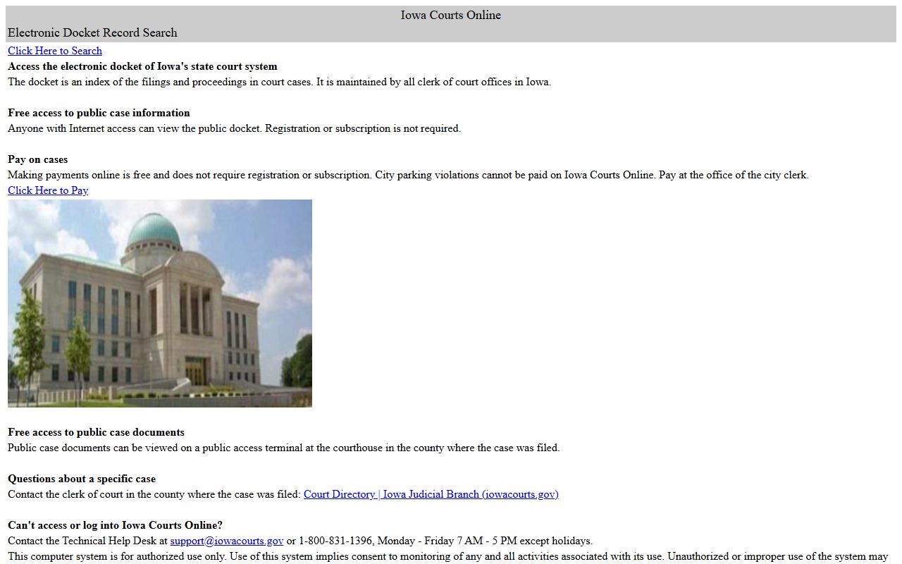 Iowa Courts Online search landing page